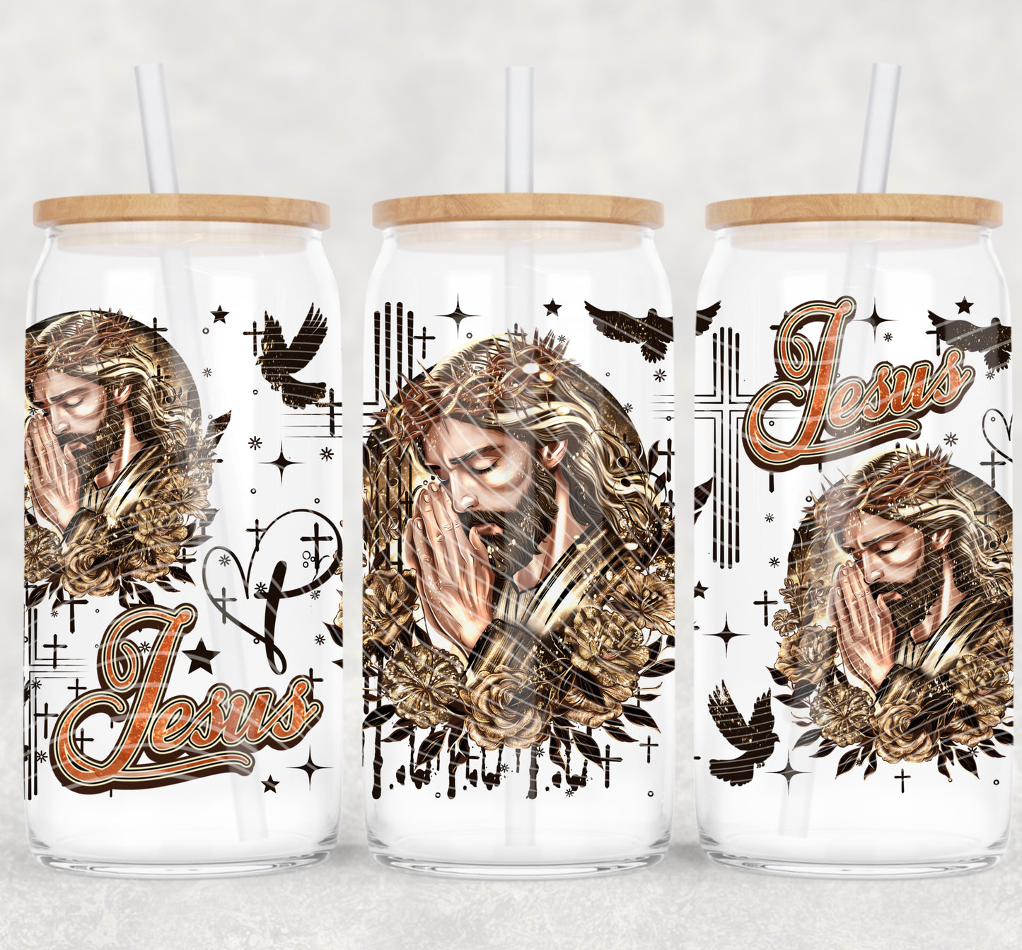 Prayers With Jesus 16 oz Glass Can Wrap
