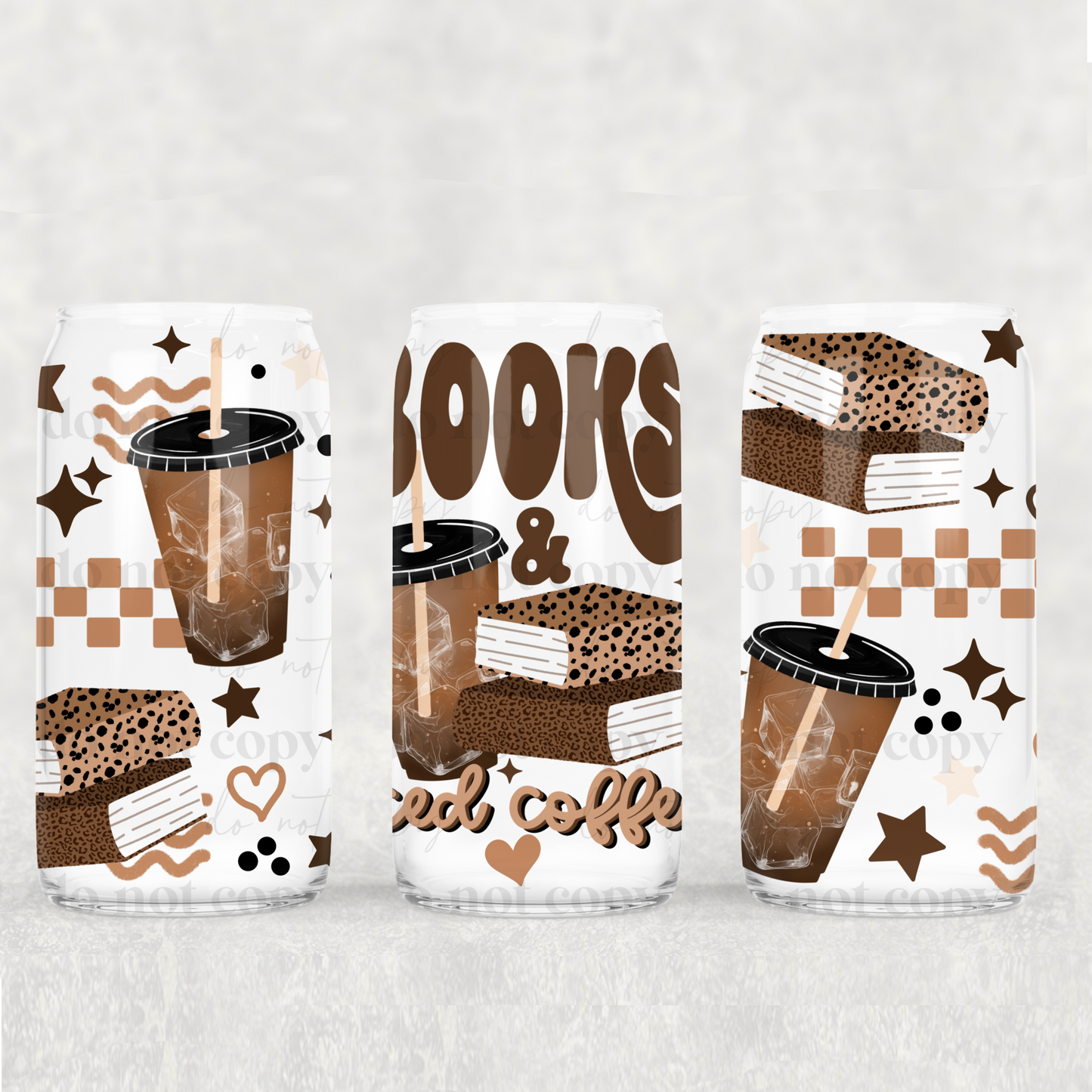 Books & Iced Coffee 16 oz Glass Wrap