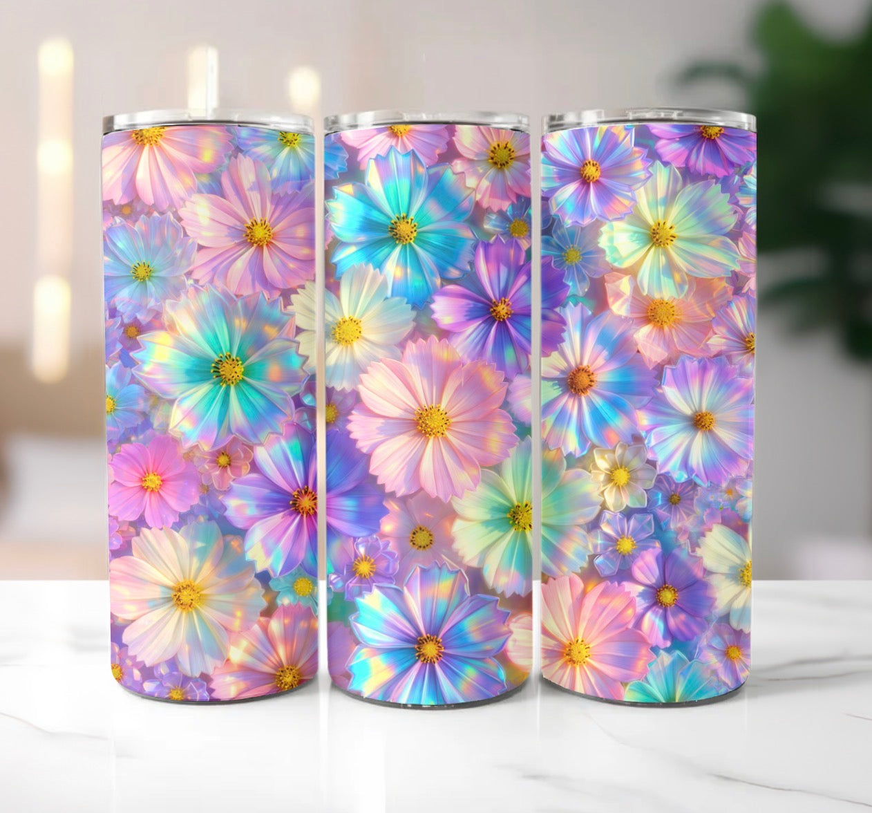 Iridescent Flowers Tumbler Wrap