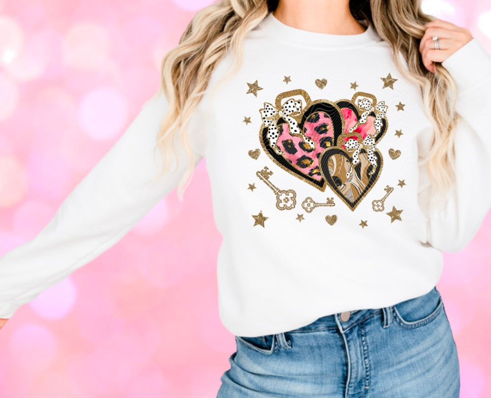Pink and Gold Hearts and keys DTF Print