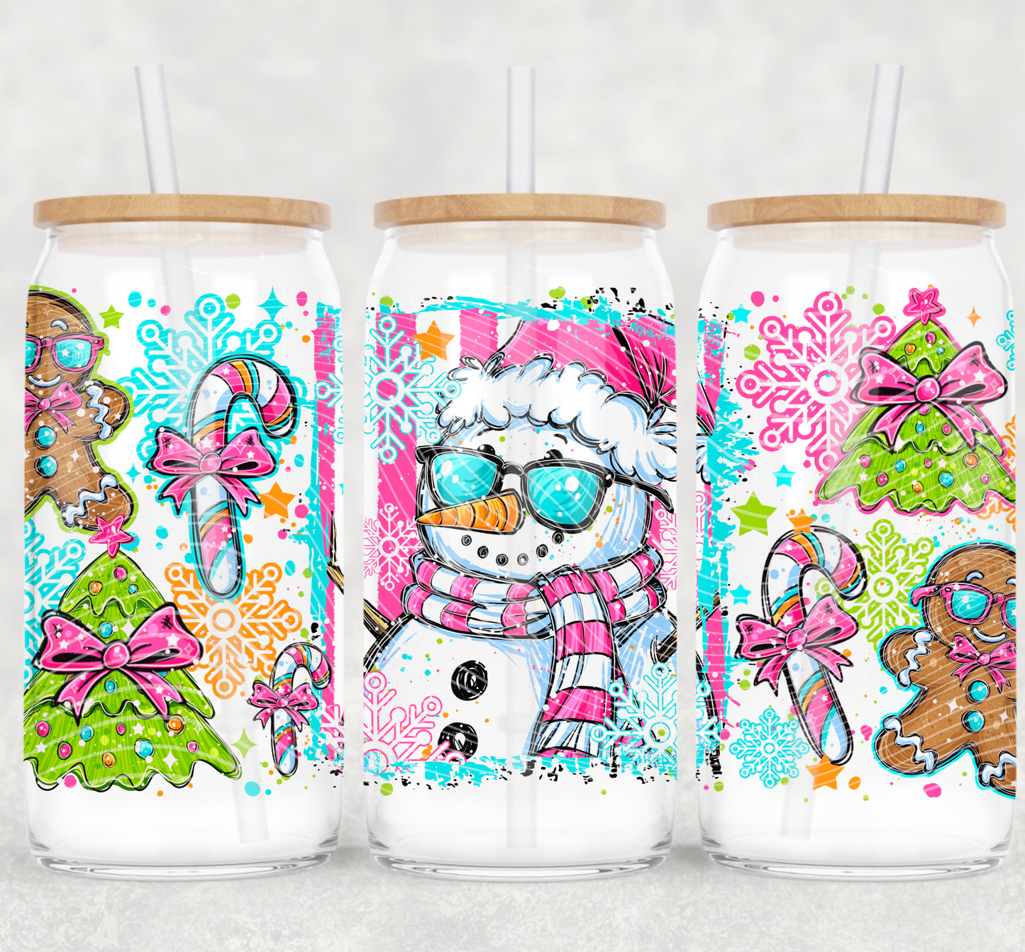 Cool Christmas Snowman 16 oz Glass Wrap