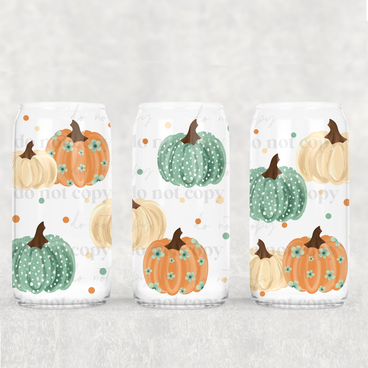 Floral Pumpkins 16 oz Glass Wrap