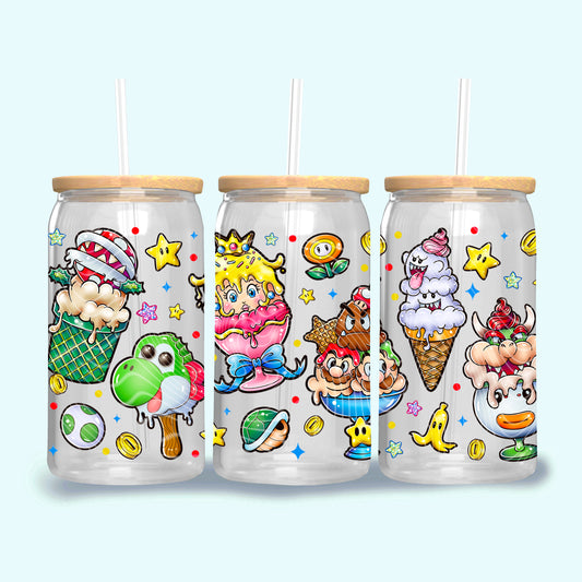 Ice Cream Mario & Friends 16 oz Glass Can Wraps