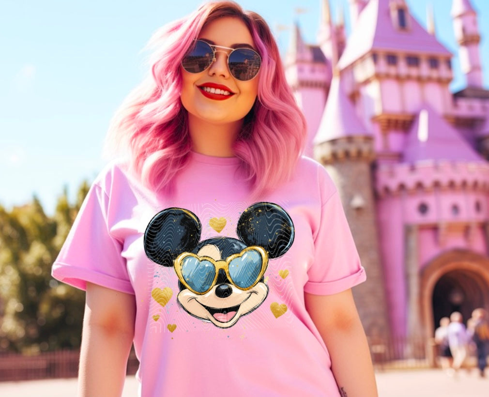 Valentine Mouse Blue Heart Glasses DTF Print