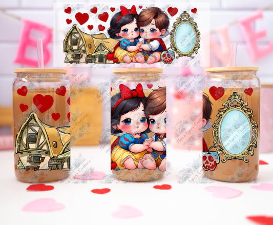 Princess Snow Love Valentine 16 oz Glass Can Wrap