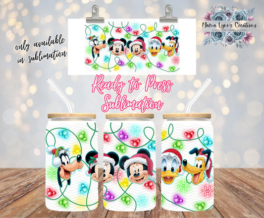 Christmas Lights Mouse Friends 16 oz Glass Can prints