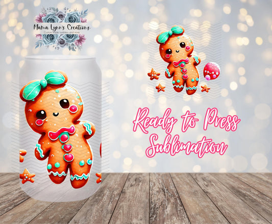 Gingerbread Cutie, Christmas 16 oz Glass Can prints
