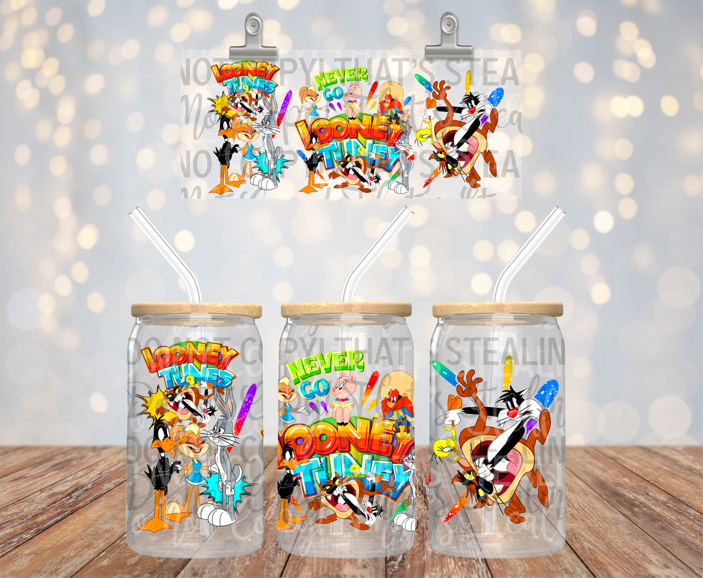 Never Go Looney Tuney 16 oz Glass Can Wraps