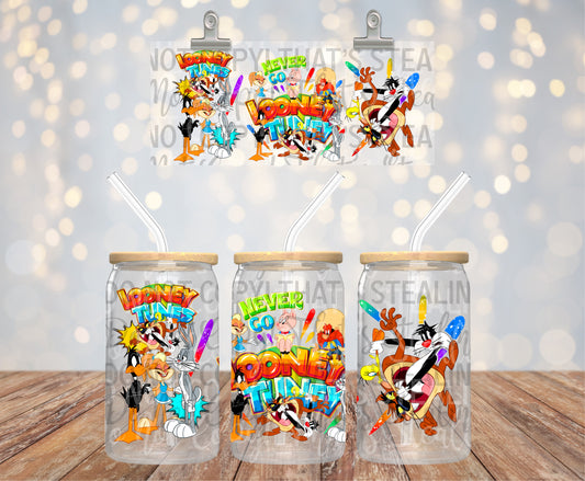 Never Go Looney Tuney 16 oz Glass Can Wraps