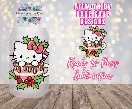 Kawaii Kitty Hot Chocolate, Christmas 16 oz Glass Can prints