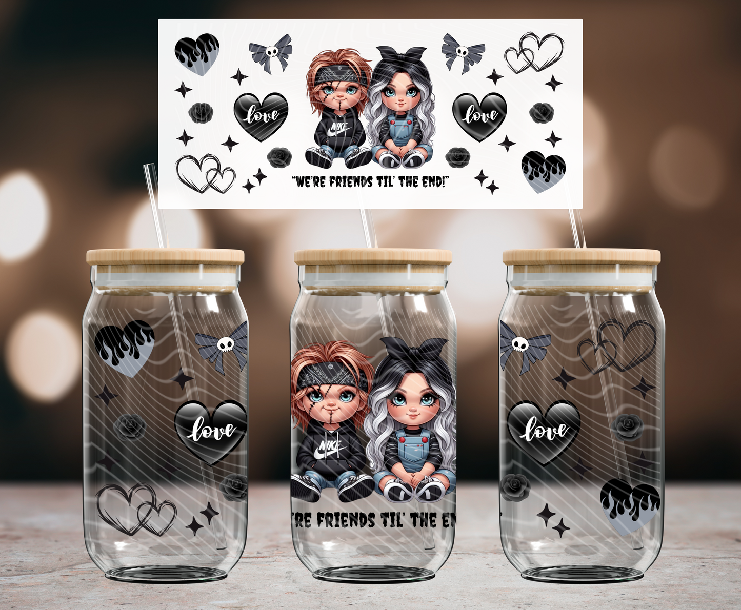 Friends Til The End 16 oz Glass Can Wraps