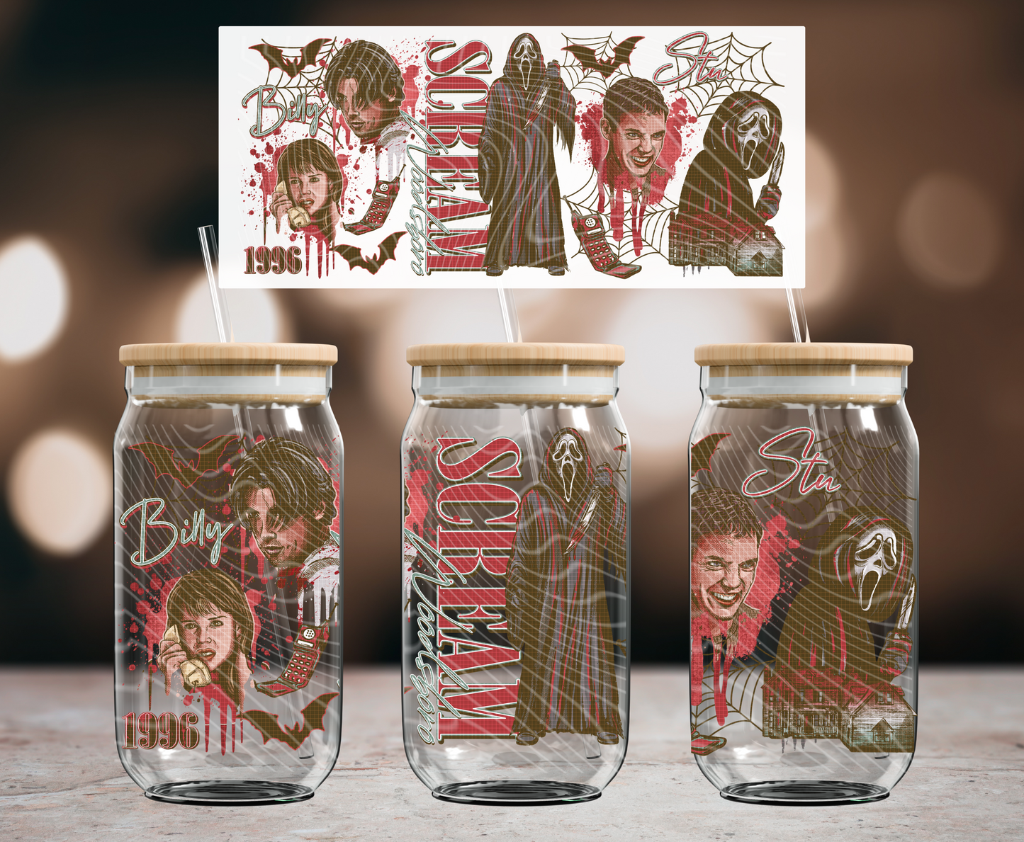 Horror Vintage Scream 16 oz Glass Can Wraps