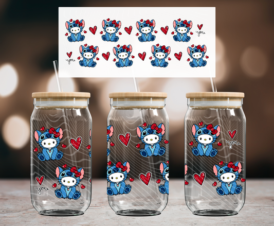 Stitch Kitty 16 oz Glass Can Wraps