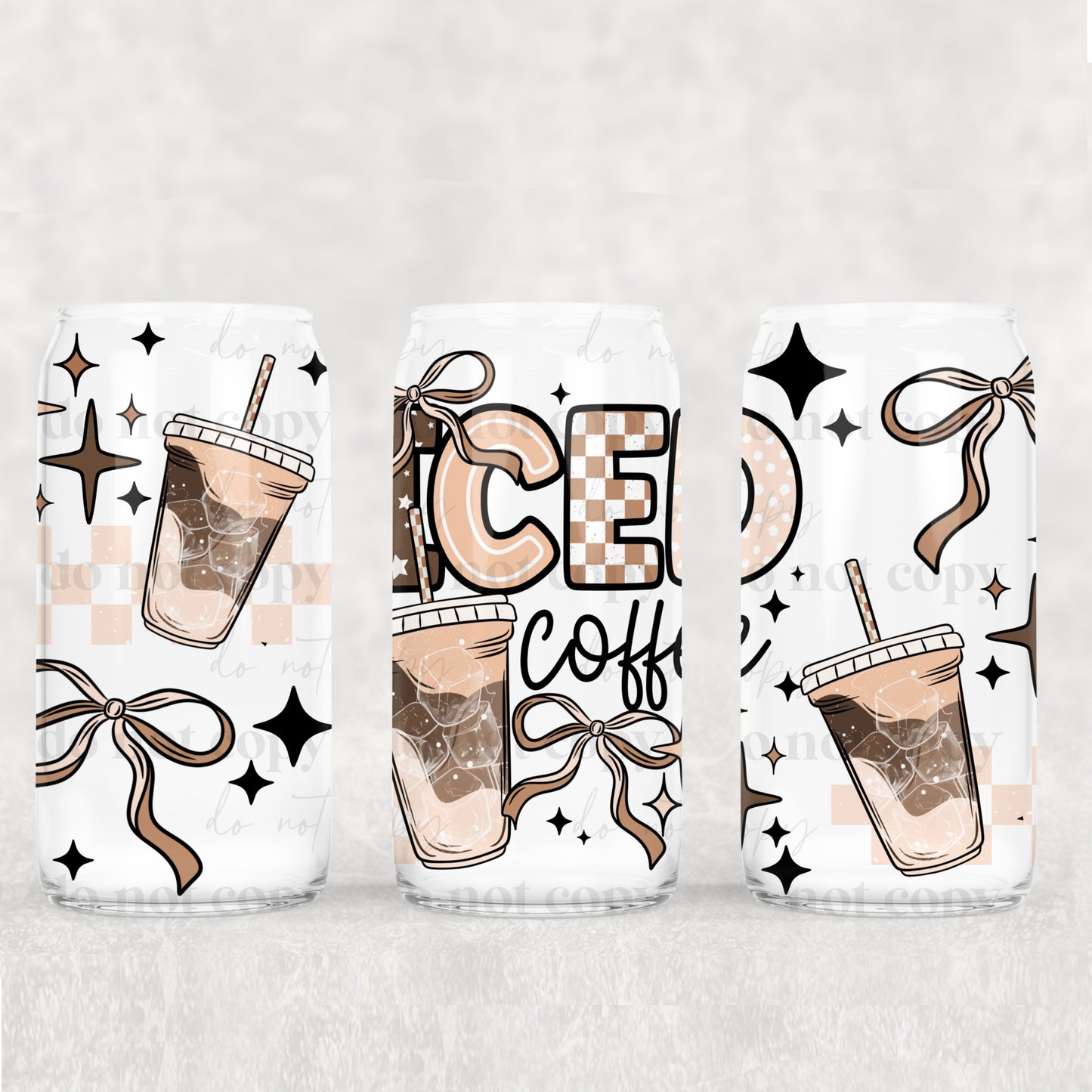 Iced Coffee Neutral Style 16 oz Glass Wraps