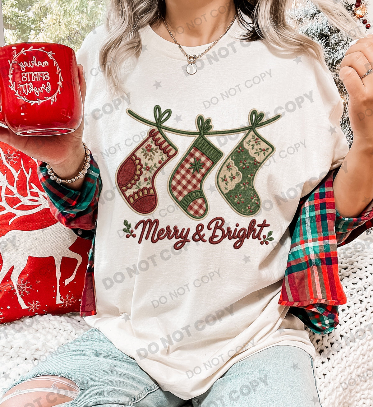 Merry & Bright Pastel (Faux Embroidery) DTF Print
