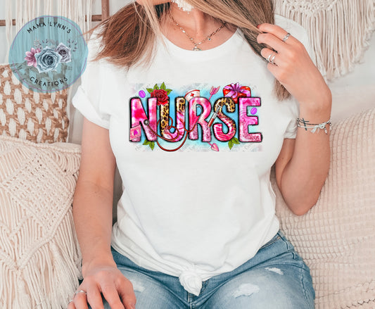 Nurse Watercolor Floral Htv Transfer