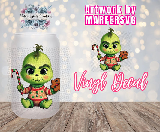 Little Grinch Cookie, Christmas 16 oz Glass Can prints