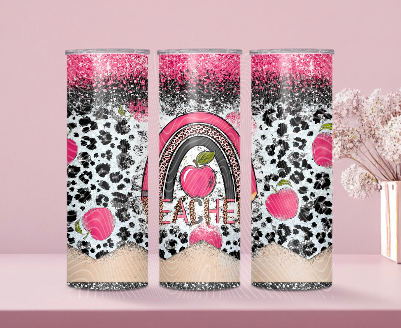Pink Leopard Teacher Pencil Tumbler Wrap