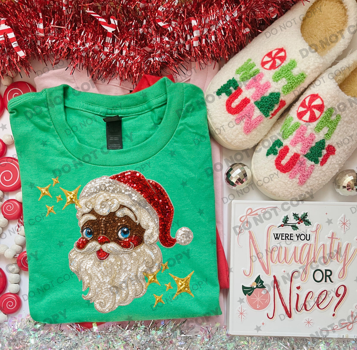 Vintage Sequin Santa Dark Tone (Faux Sequin) DTF Print