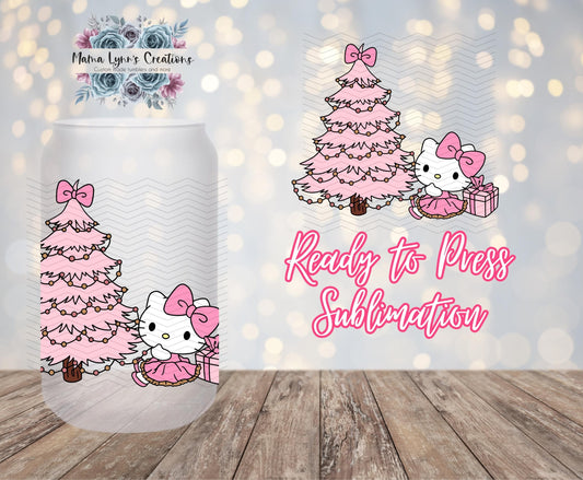 Pink H KittyChristmas Tree 16 oz Glass Can prints