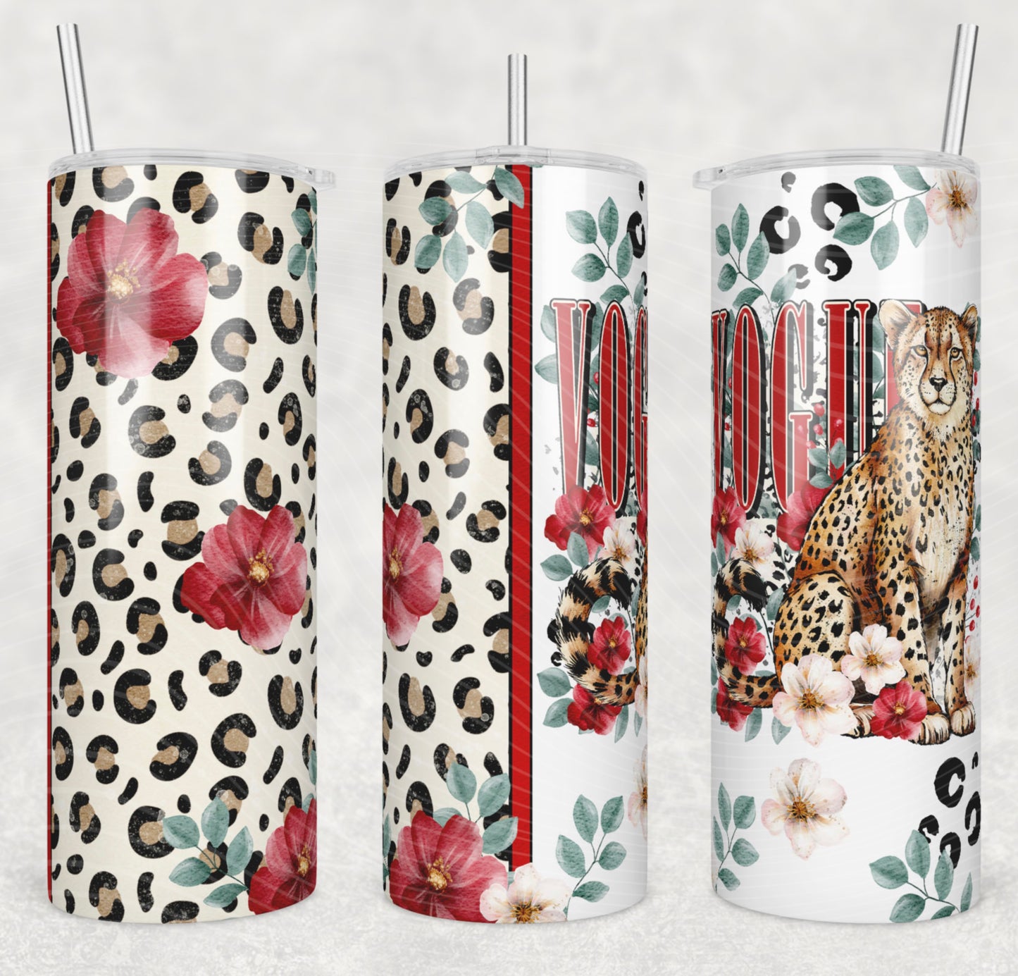 Vogue Floral Cheetah Tumbler Wrap