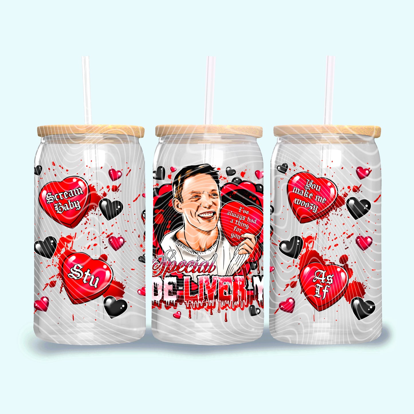 Special De-Liver-y Stu 16 oz Glass Can Wrap