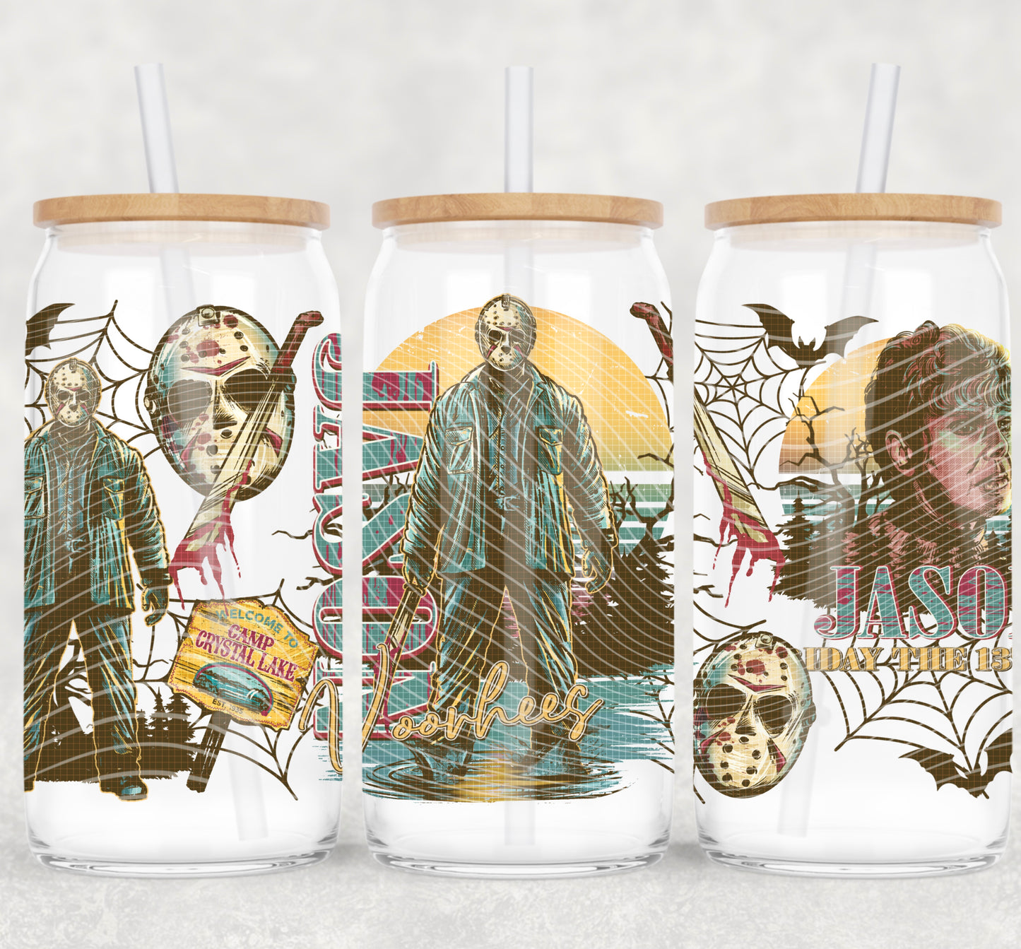 Horror Vintage Jason 16 oz Glass Can Wrap