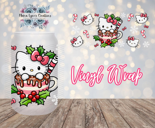 Kawaii Hot Chocolate Kitty Christmas 16 oz Glass Can prints