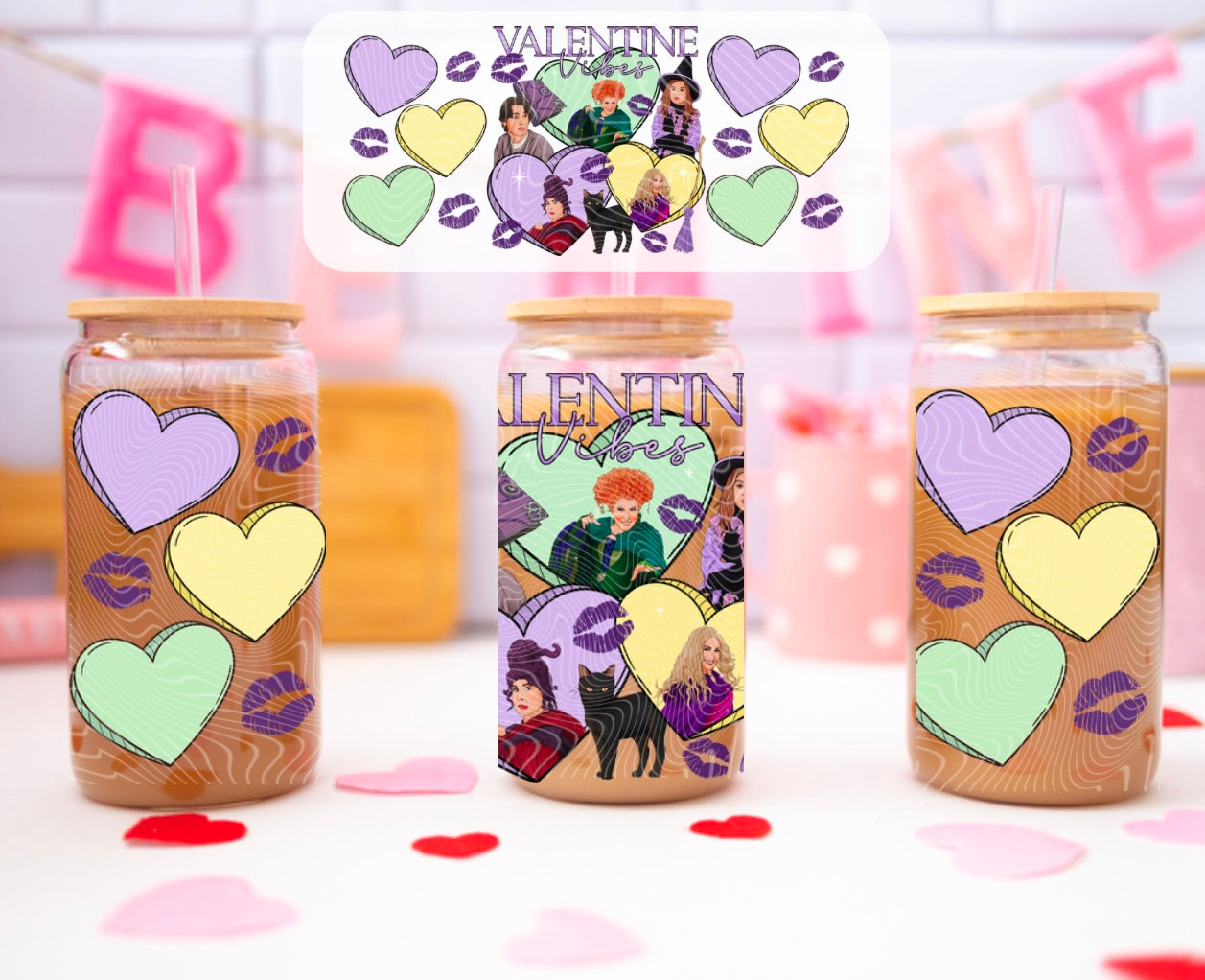 Valentine Vibes 16 oz Glass Can Wrap