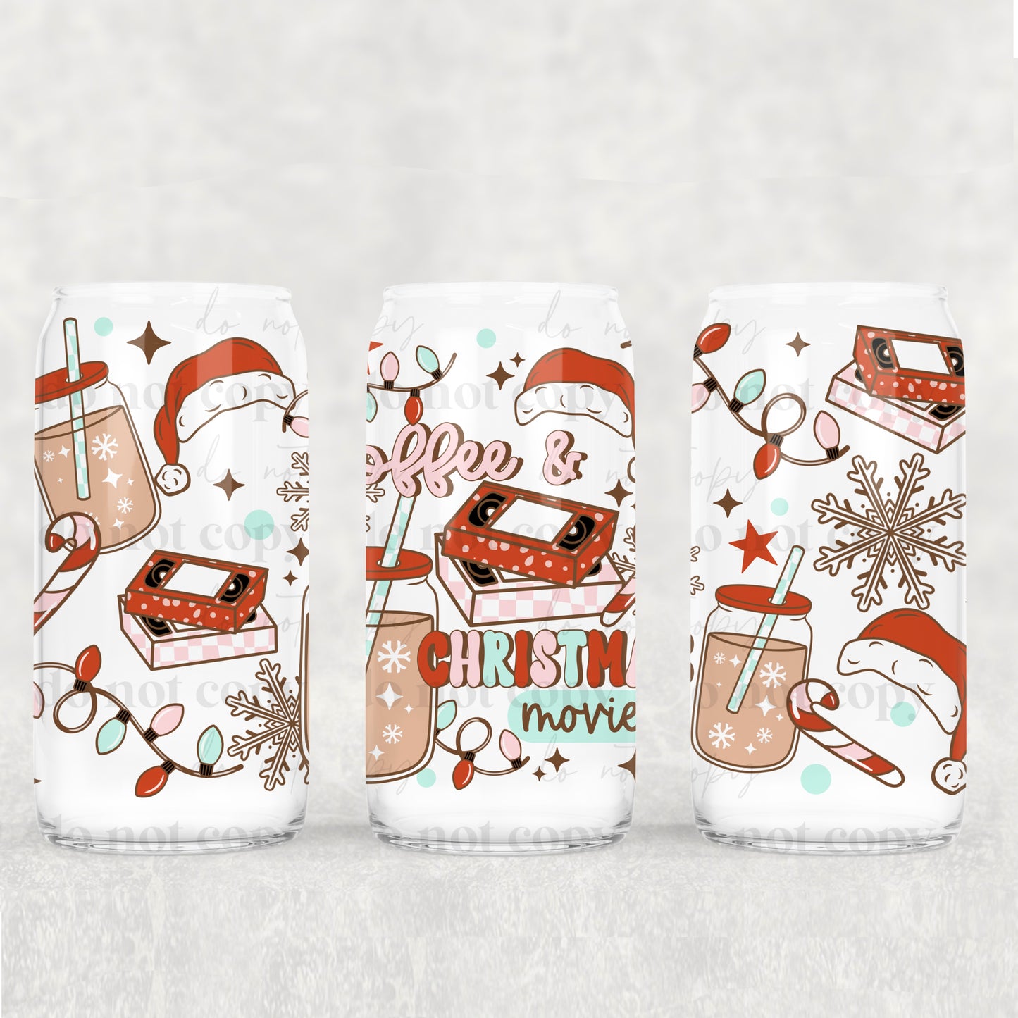 Coffee And Christmas Movies 16 oz Glass Wraps