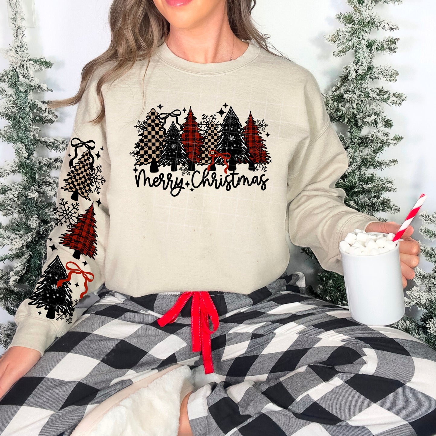 Plaid Trees Merry Christmas DTF Prints