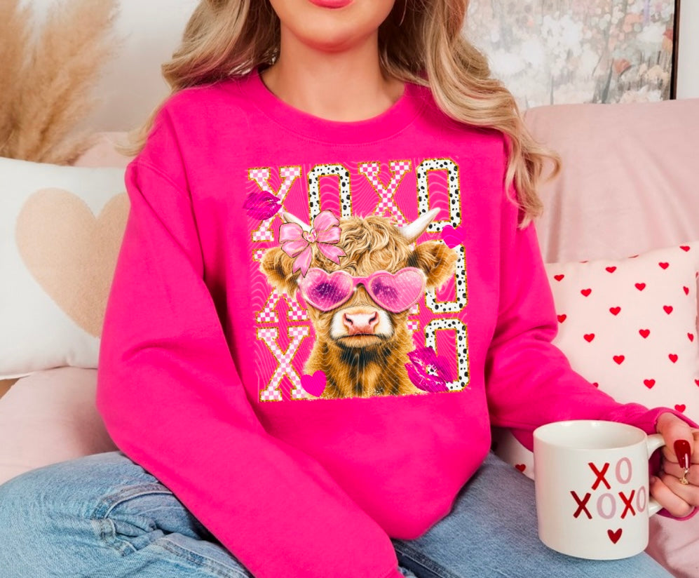XOXO Highland Cow DTF Print