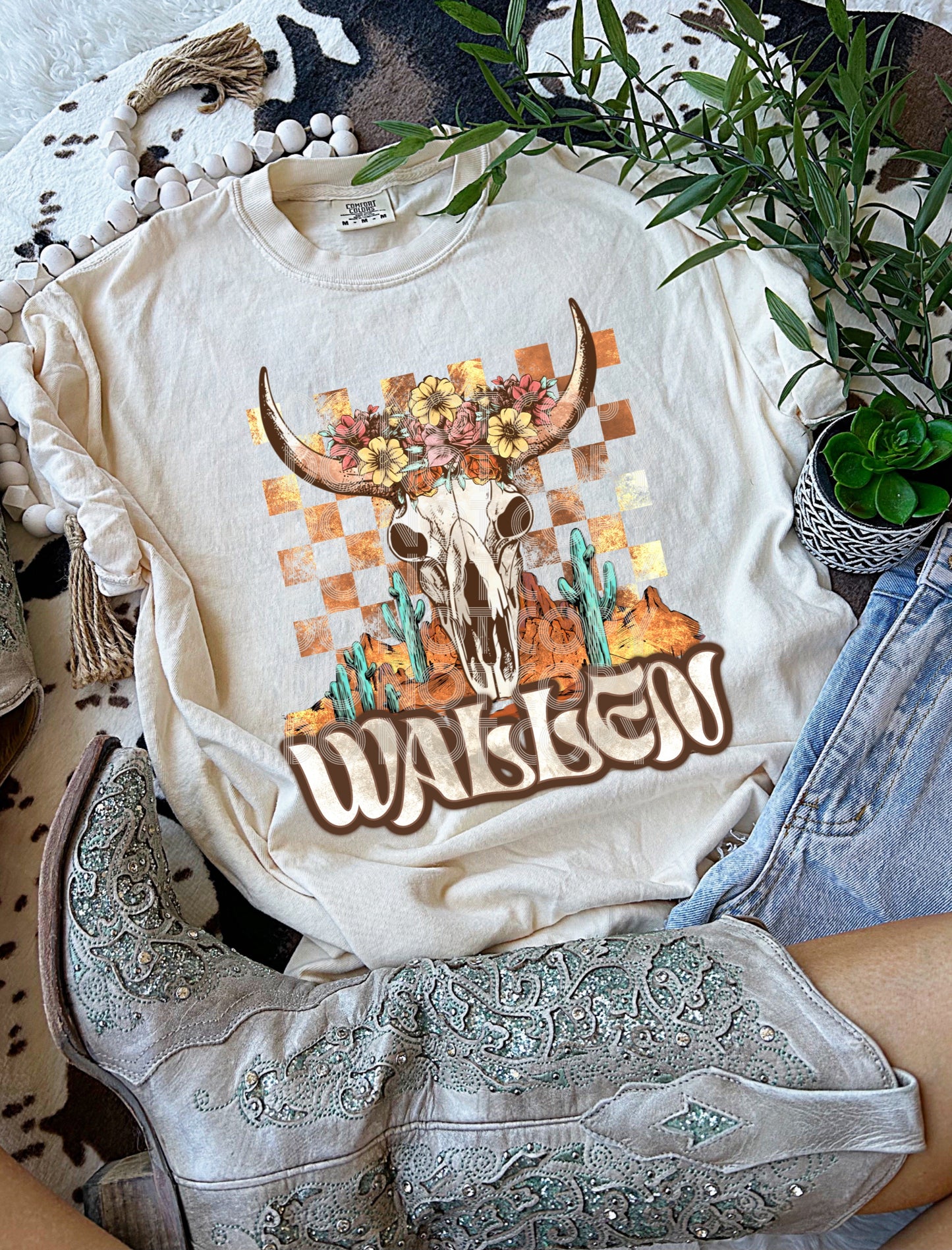 Boho Floral Skull Music DTF Print