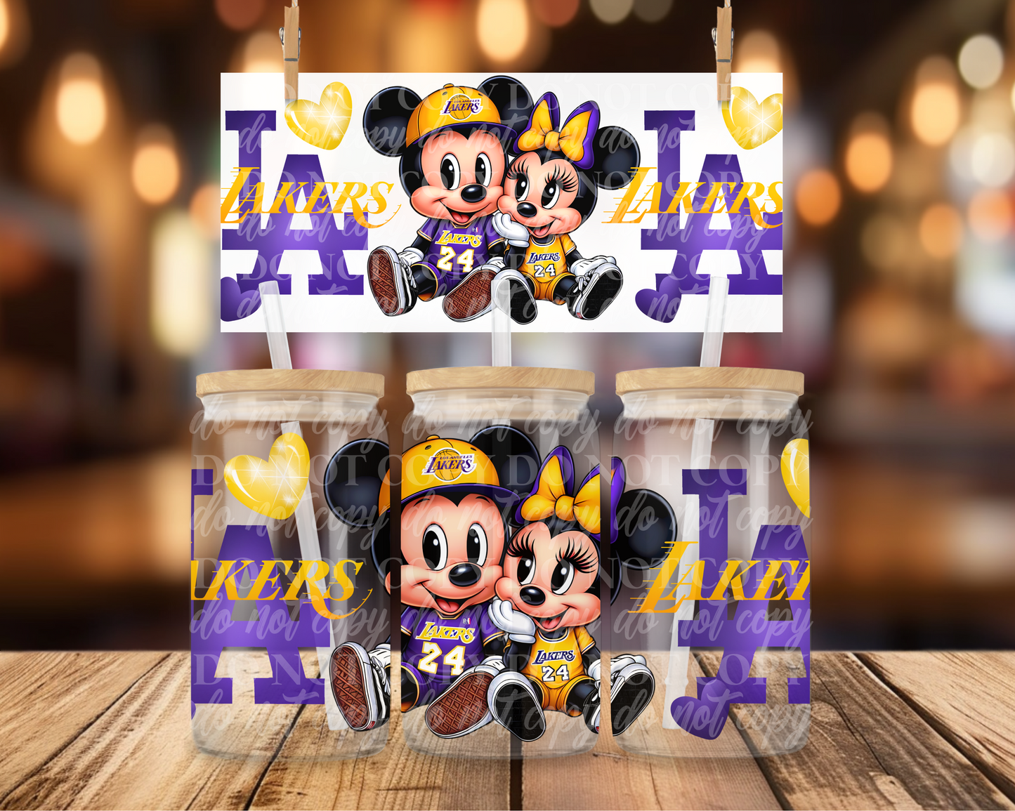 LA Basketball Mouse Couple 16 oz Glass Can Wrap