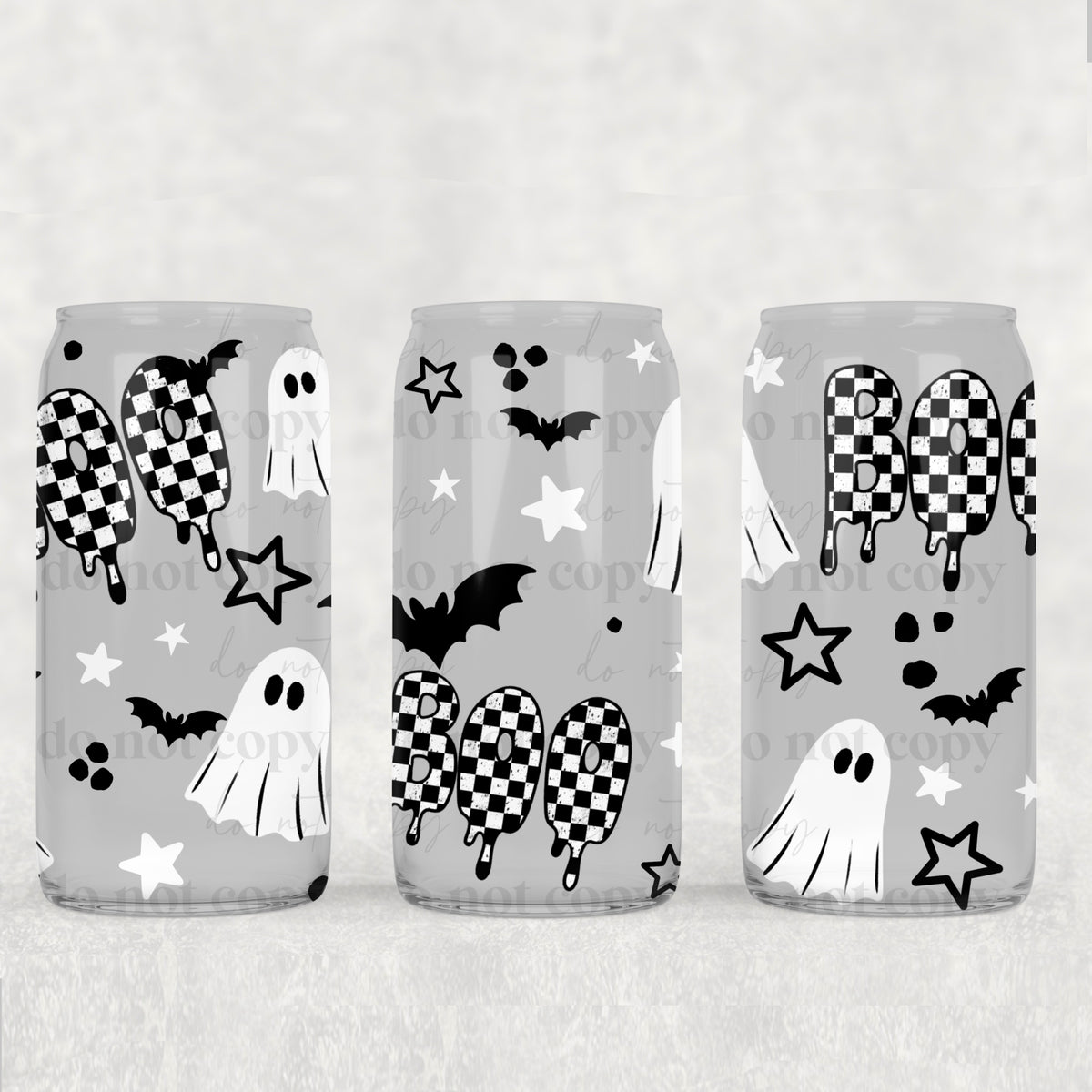Boo Checker Ghost 16 oz Glass Wrap