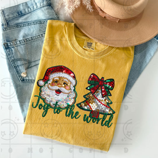 Joy To The World Santa (Faux Sequin Embroidery) DTF Prints