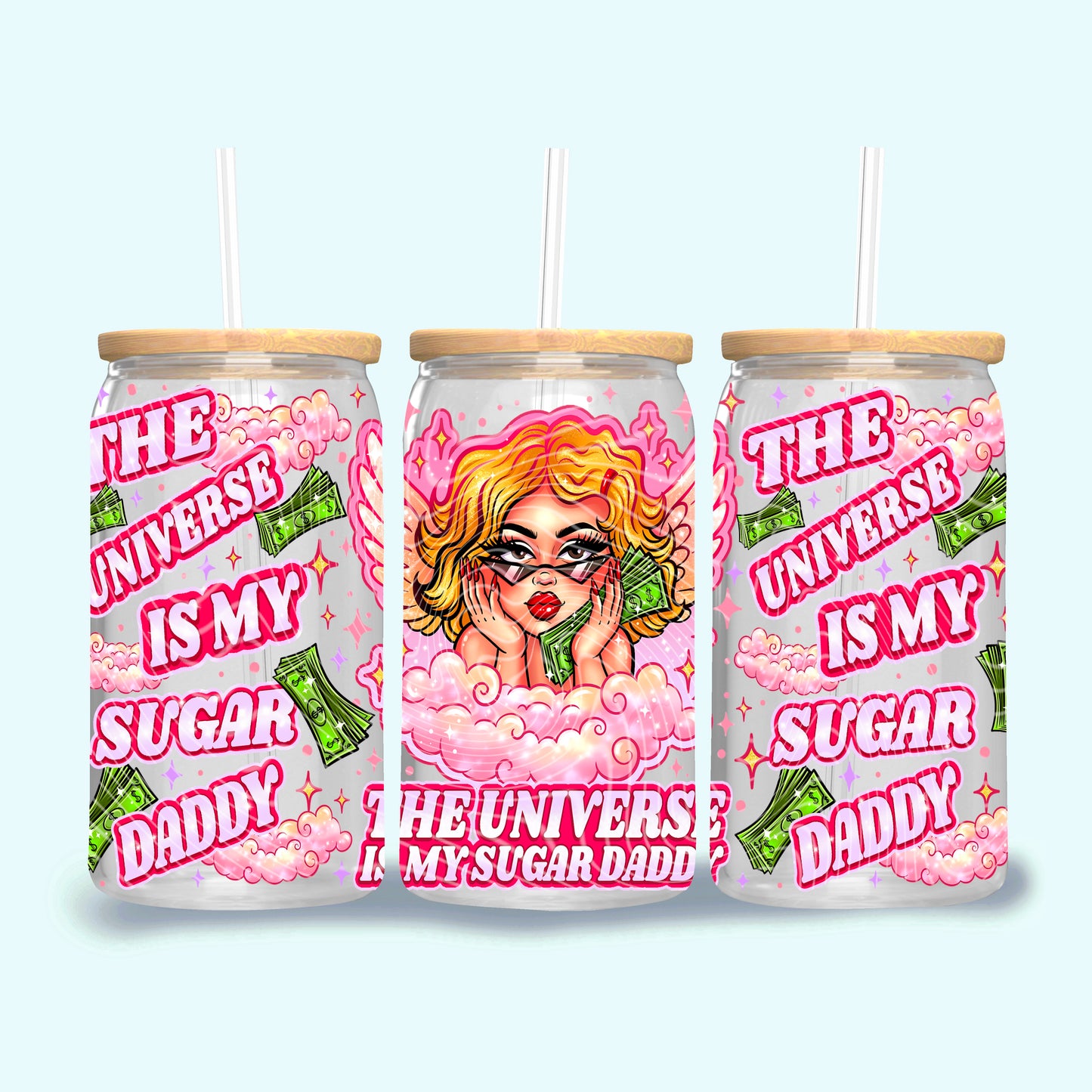 The Universe Is My Sugar Daddy (Light Skin Tone) 16 oz Glass Wraps