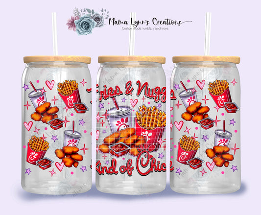 Fries and Nuggs Kinda Chick 16 oz Glass Can Wrap