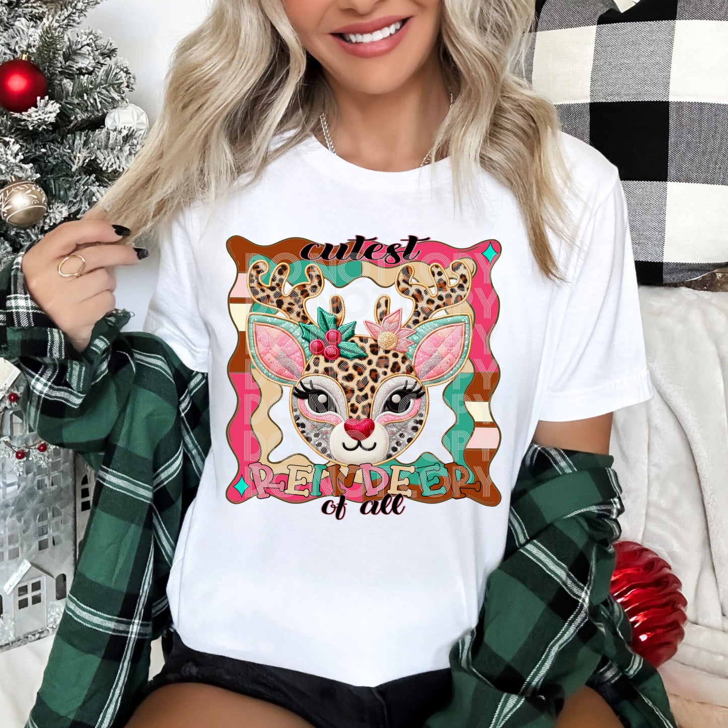 Cutest Reindeer Of All Faux Embroidery DTF Print