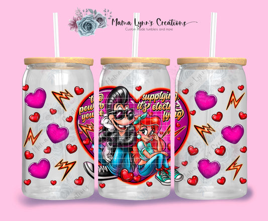 Electrifying Love Valentine 16 oz Glass Can Wrap