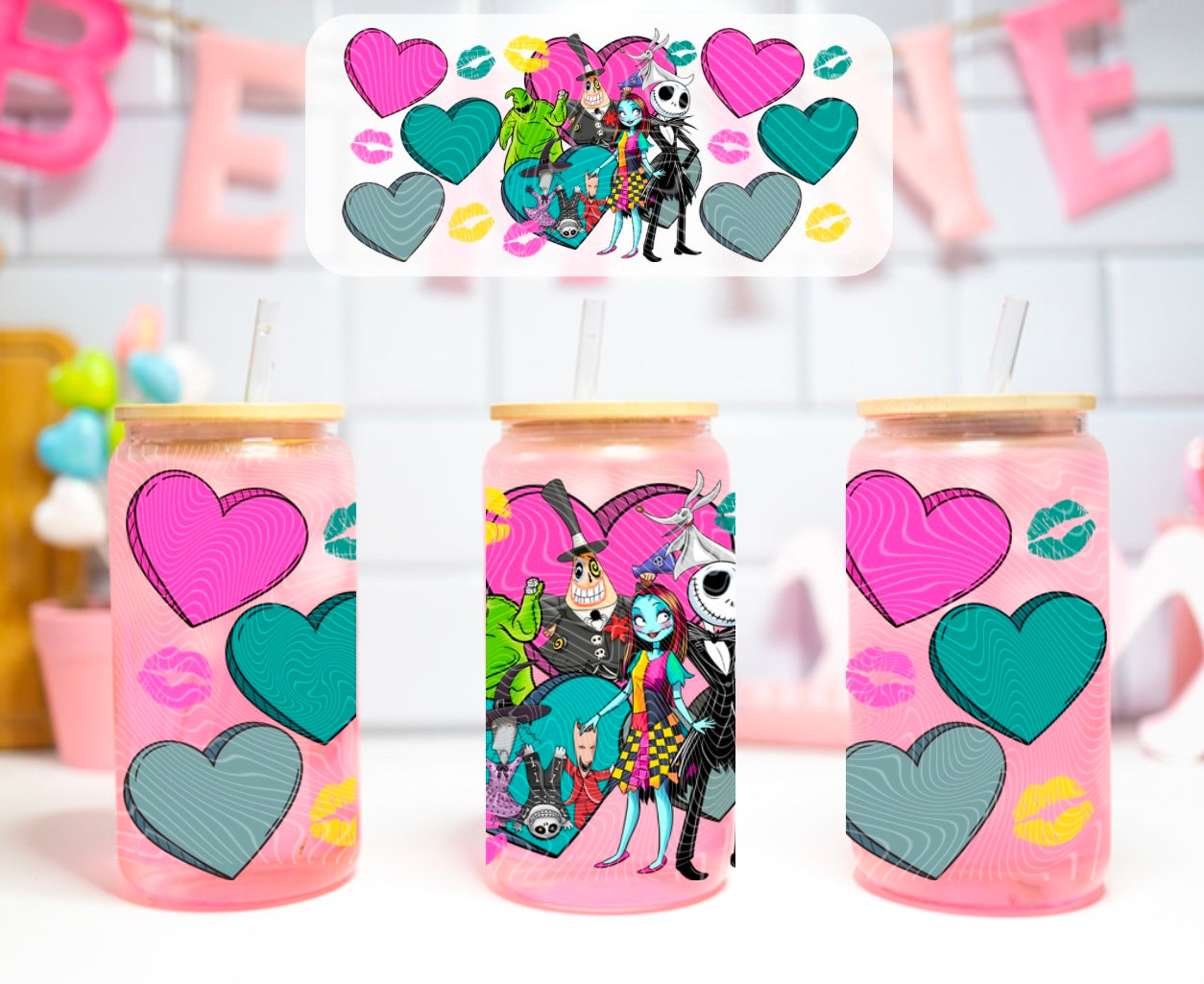 Nightmare Valentines 16 oz Glass Can Wrap