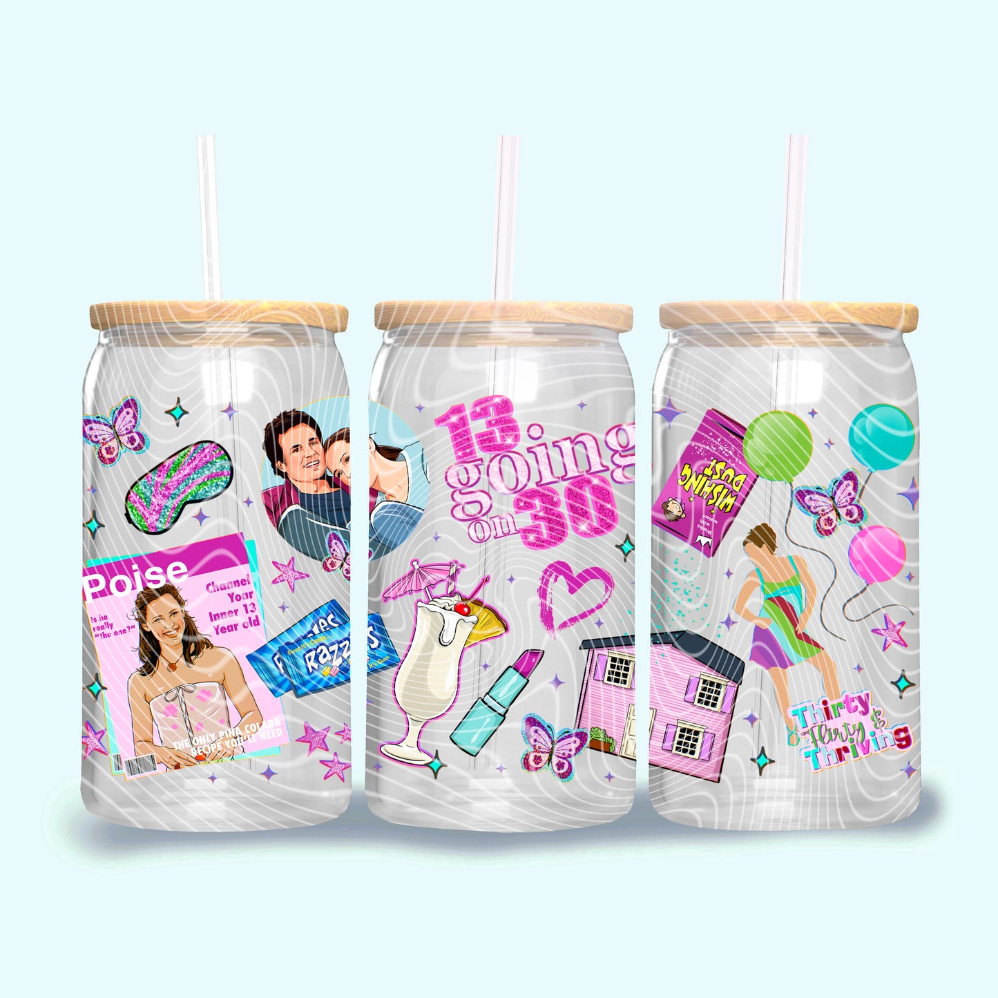 Going On 30 16 oz Glass Can Wrap