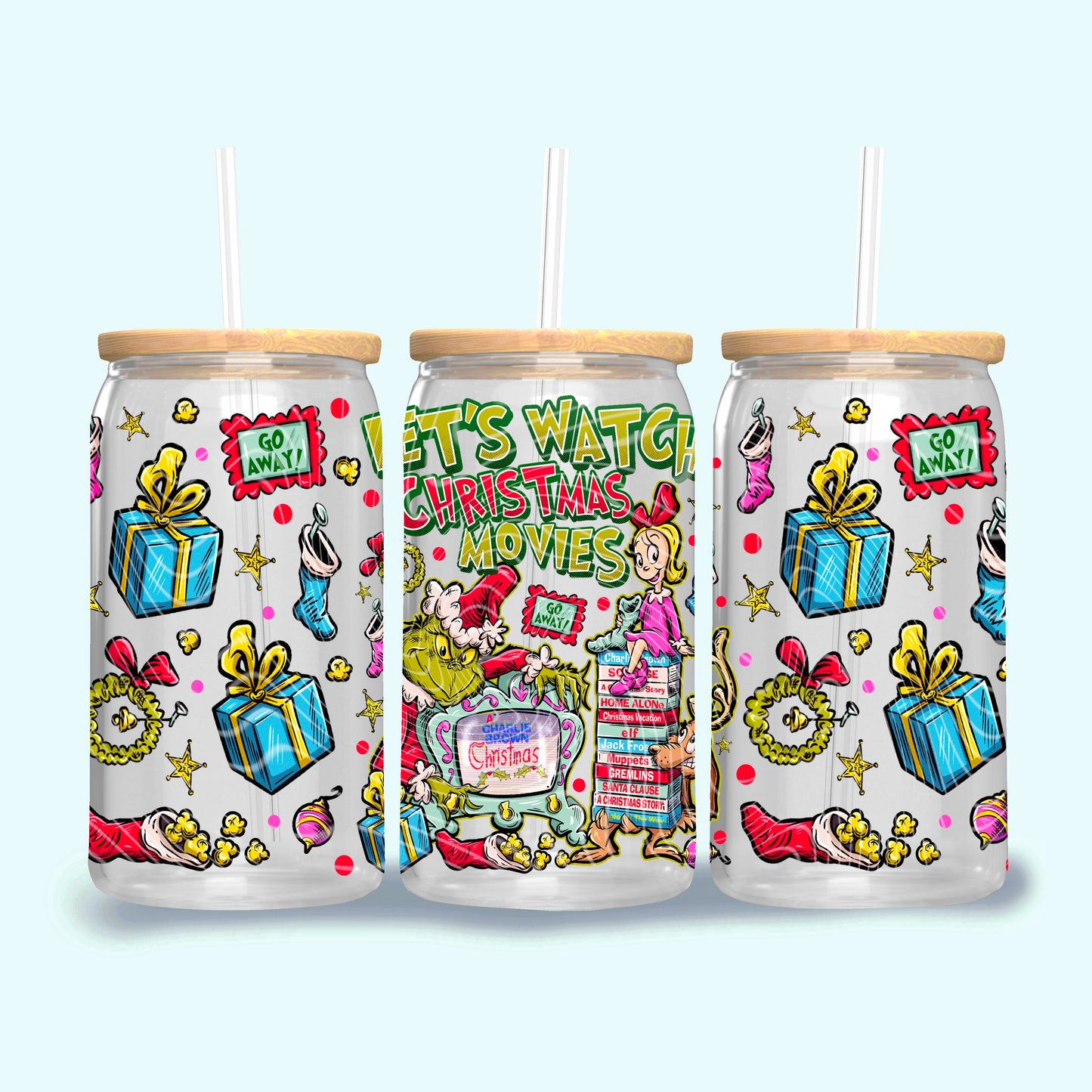 Let’s Watch Christmas Movies 16 oz Glass Wraps