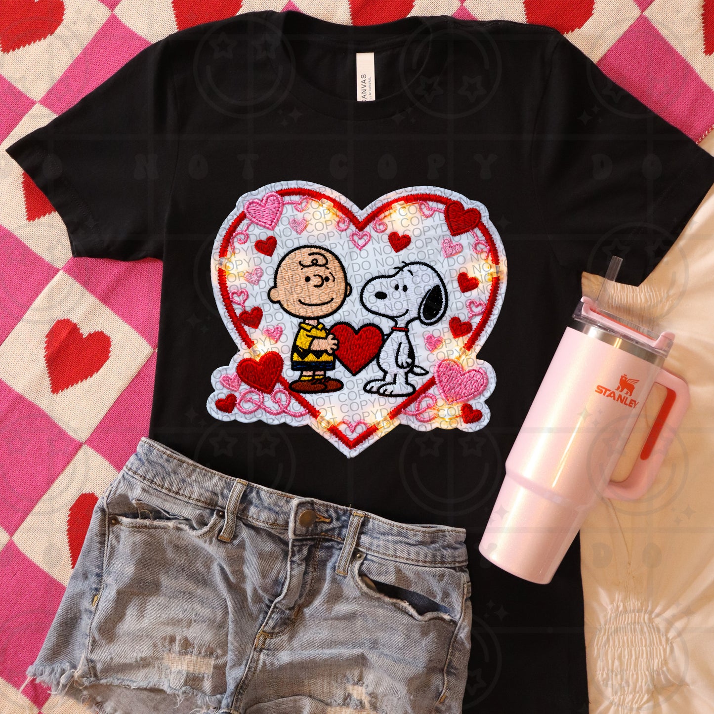 CB & Snoopy Light Up Heart (Faux Embroidery) DTF Print