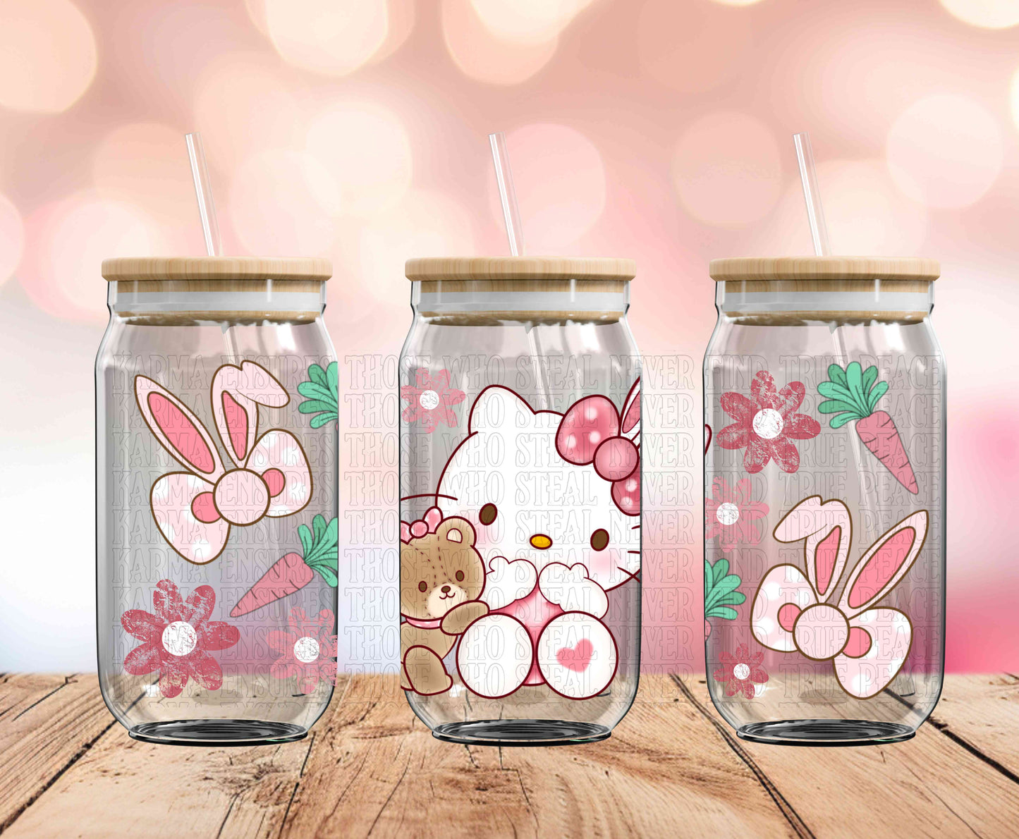 Pink Kawaii Easter Bunny (Style 1) 16 oz Glass Can Wraps