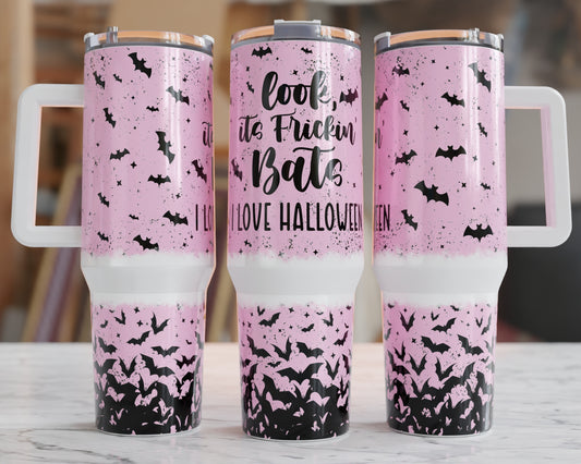 Its Frickin Bats Pink Halloween 40 oz Tumbler Prints
