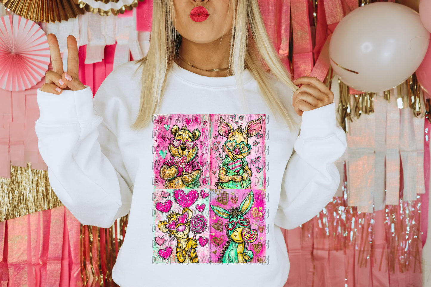 Pooh Valentine Squares DTF Print