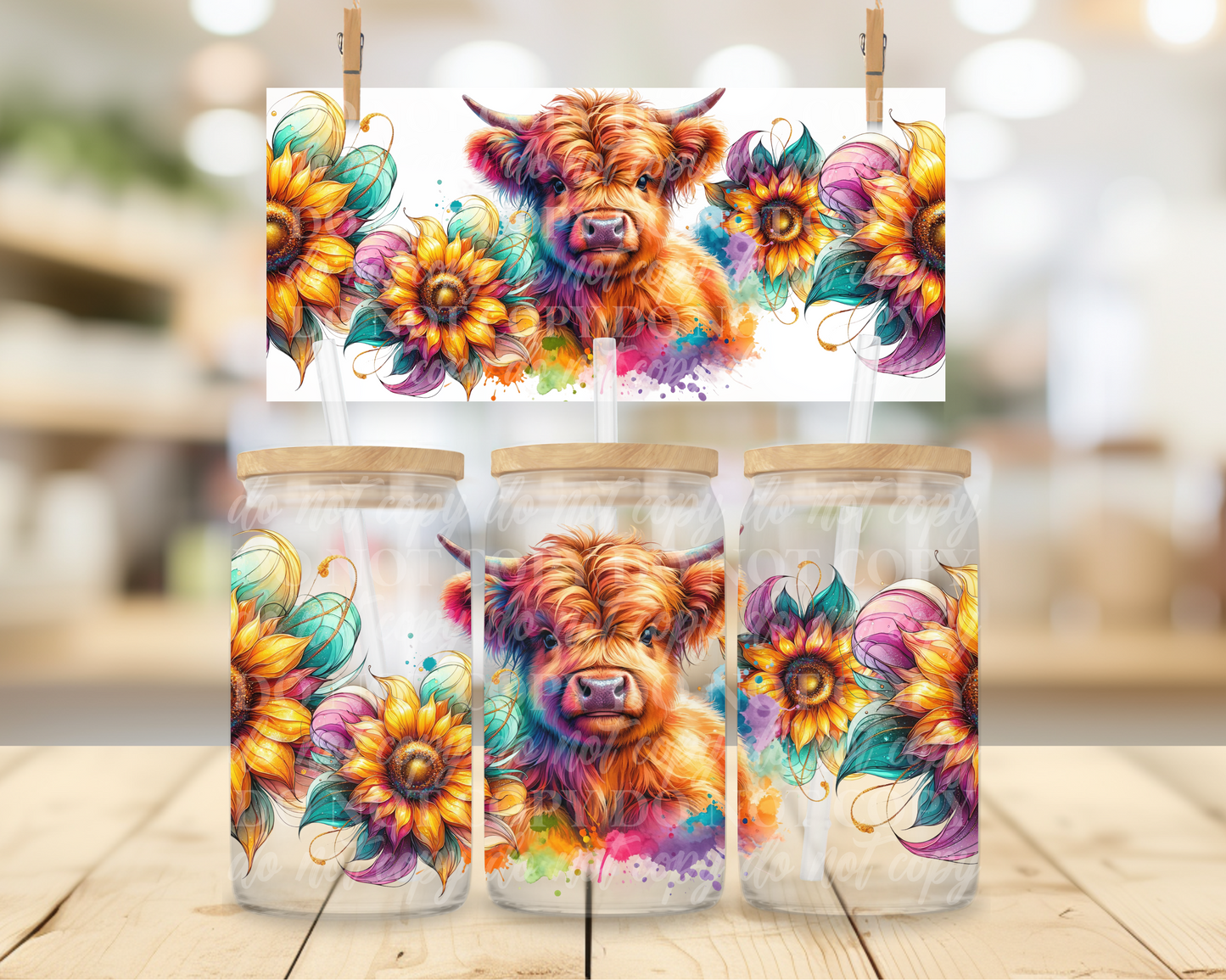 Colorful Highland In Sunflowers 16 oz Glass Can Wrap