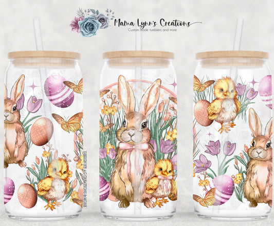 Easter Bunnies and Chicks 16 oz Glass Can Wrap