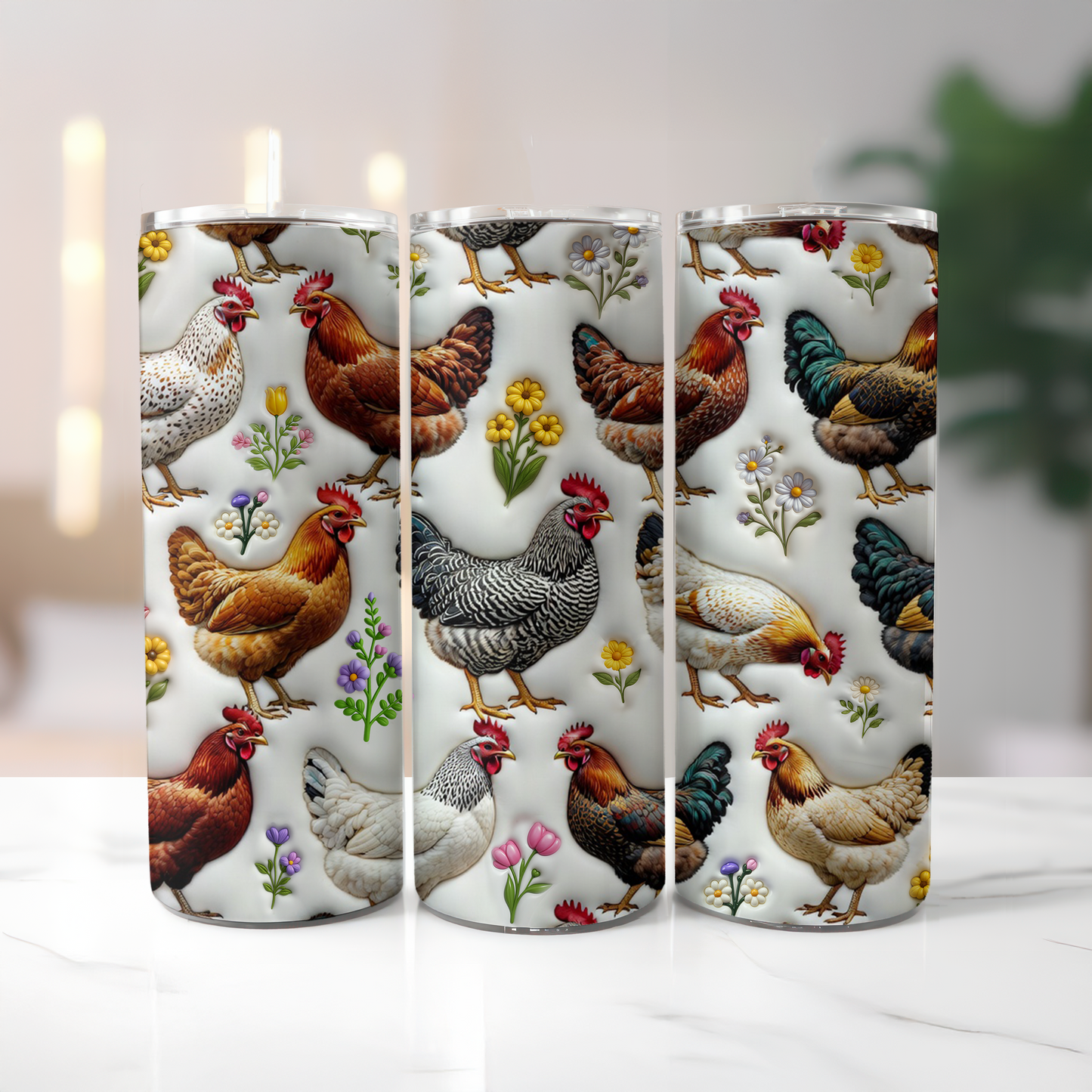 Floral Chickens Tumbler Wrap